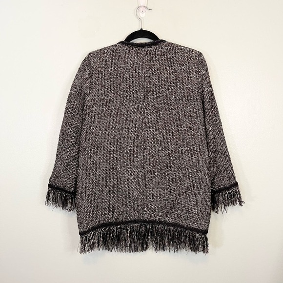 Zara Basic Women's Black Tweed Fringes Metallic Thread Button Up Jacket Size XS - Picture 3 of 11